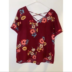 Dressy button down v neck shirt with v neck back